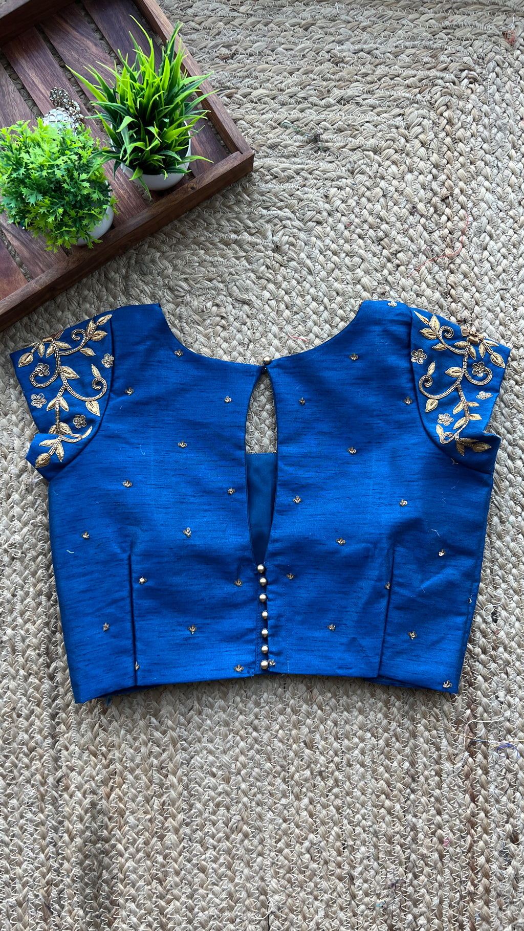 Peacock blue silk hand worked blouse