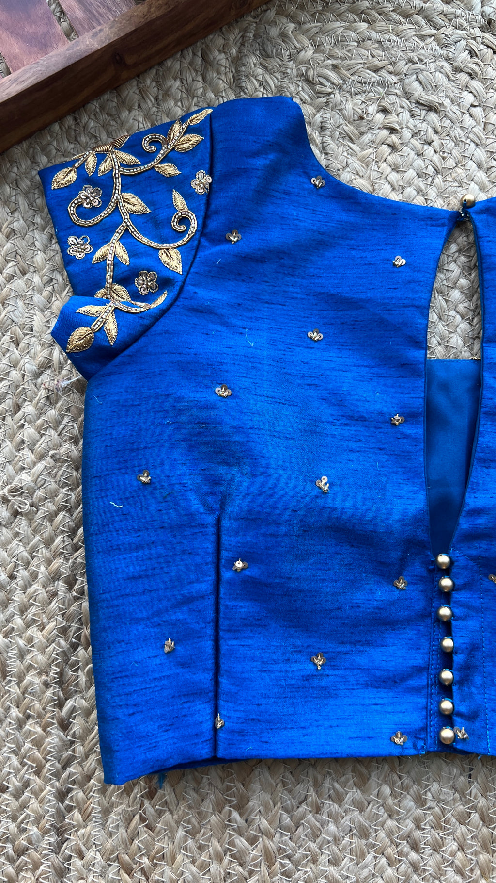 Peacock blue silk hand worked blouse