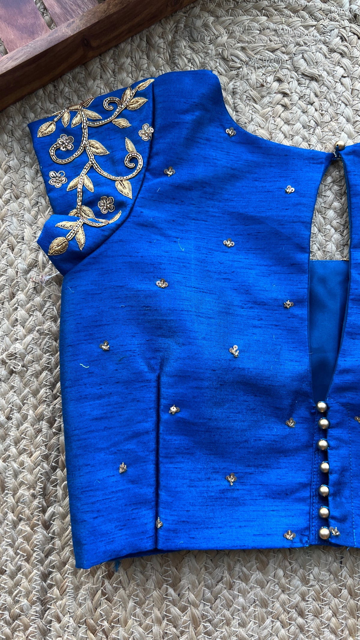Peacock blue silk hand worked blouse