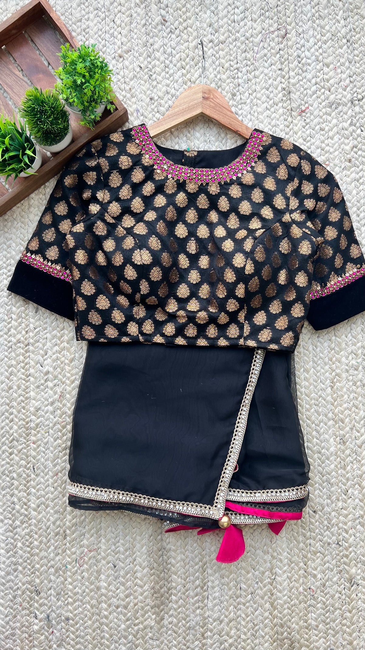 Black organza saree with banarasi blouse