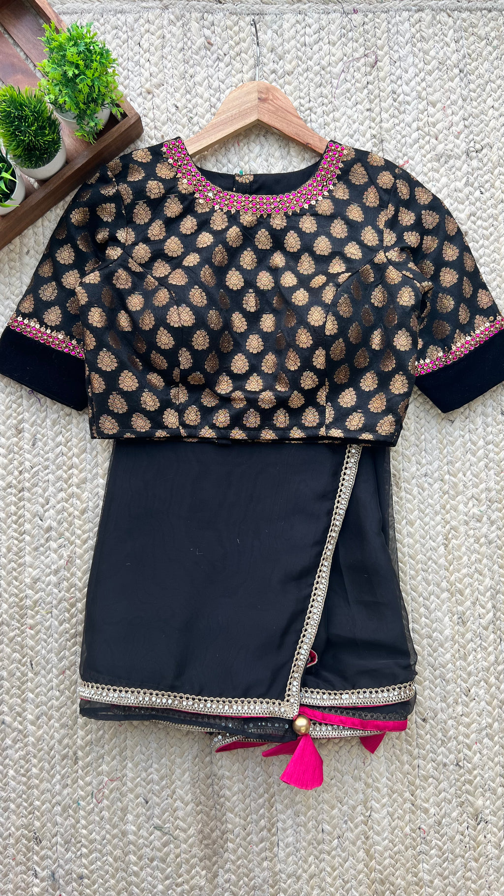 Black organza saree with banarasi blouse