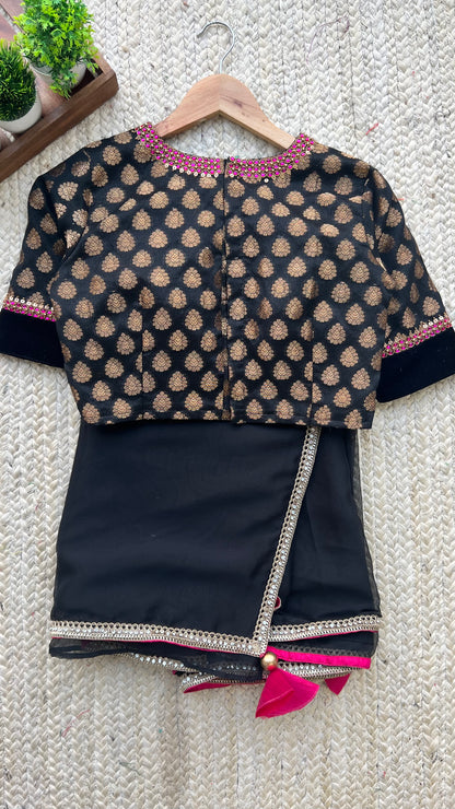 Black organza saree with banarasi blouse