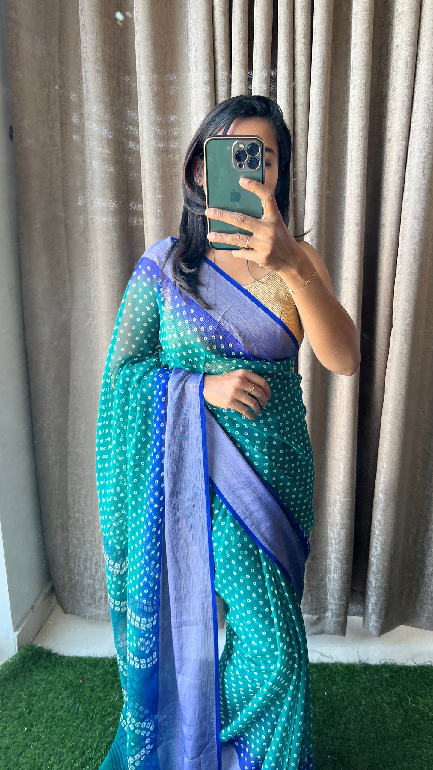 Peacock green and blue casual saree with blouse