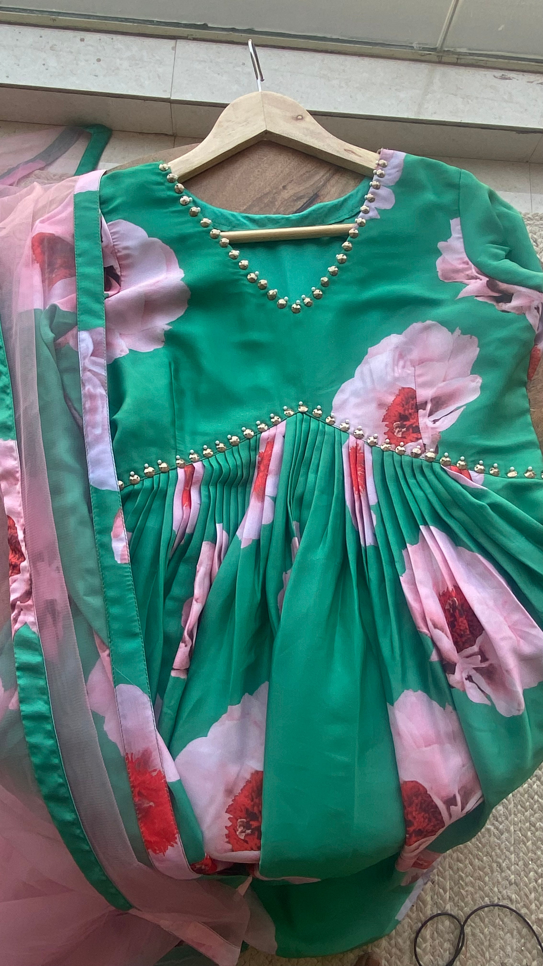 Sea green salwar suit of hand worked top and Duppata