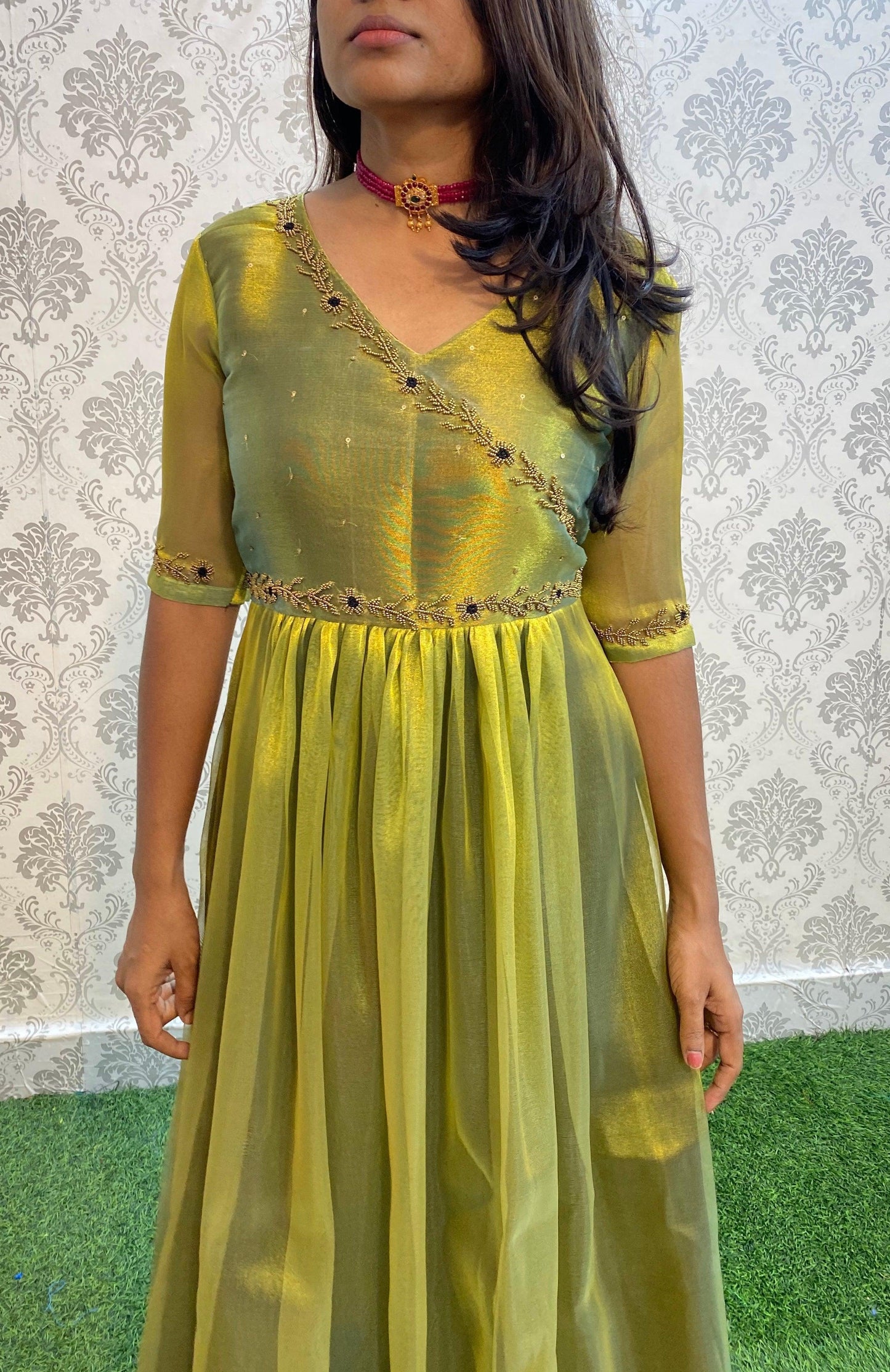 Beautiful Crazy Gold Organza women party wear dress