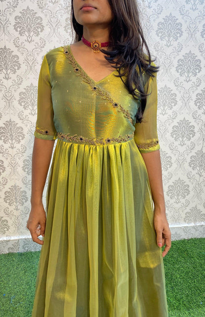 Beautiful Crazy Gold Organza women party wear dress