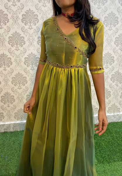 Beautiful Crazy Gold Organza women party wear dress