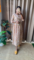 Cream floral Cotton printed kurti maxi dress