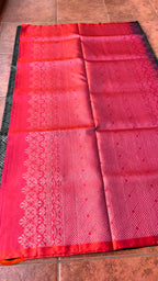 Black and orange matrix kanchipuram silk saree with blouse - Threads