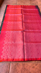 Black and orange matrix kanchipuram silk saree with blouse - Threads