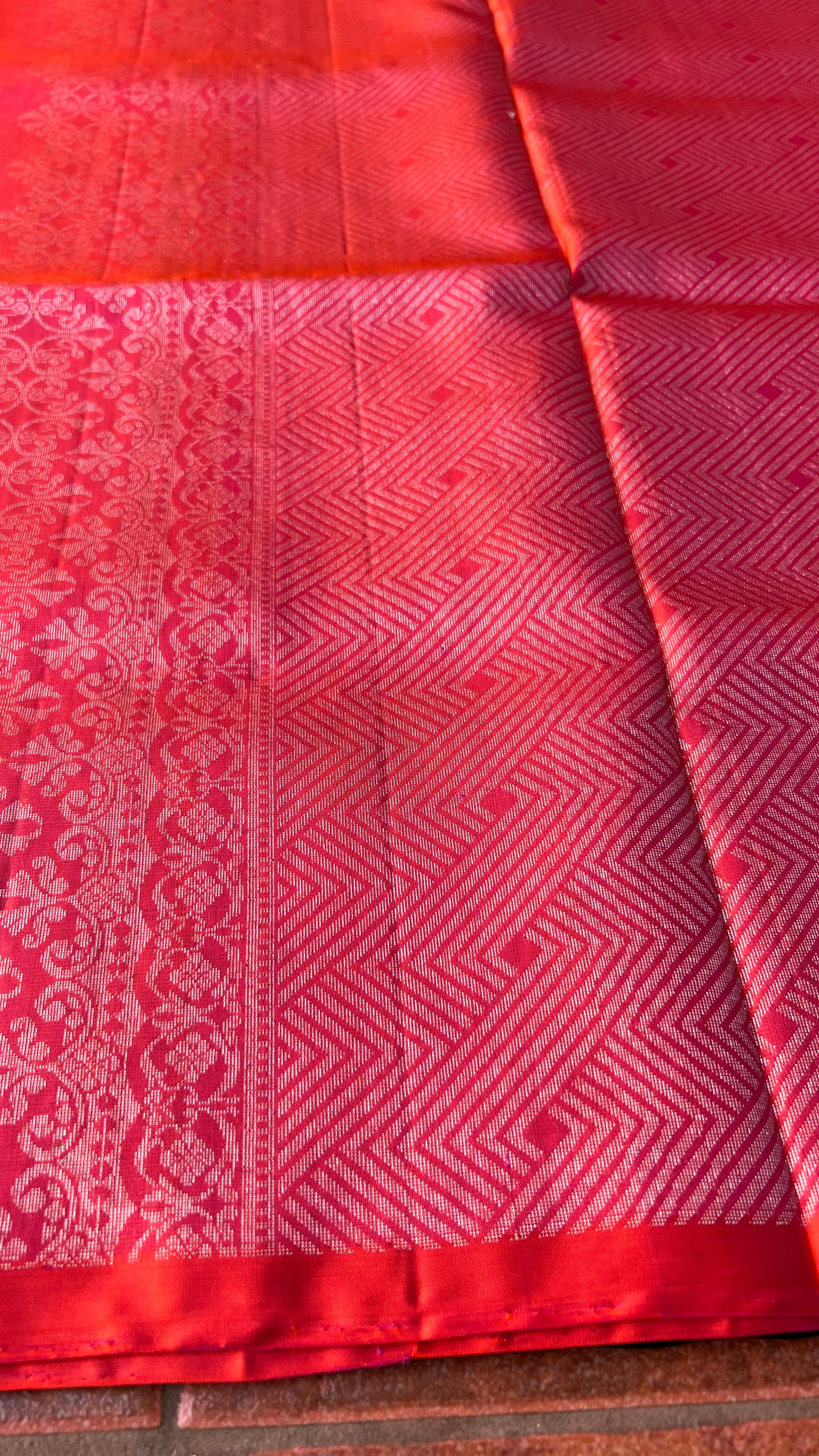 Black and orange matrix kanchipuram silk saree with blouse - Threads