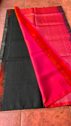 Black and orange matrix kanchipuram silk saree with blouse - Threads
