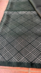 Black and orange matrix kanchipuram silk saree with blouse - Threads