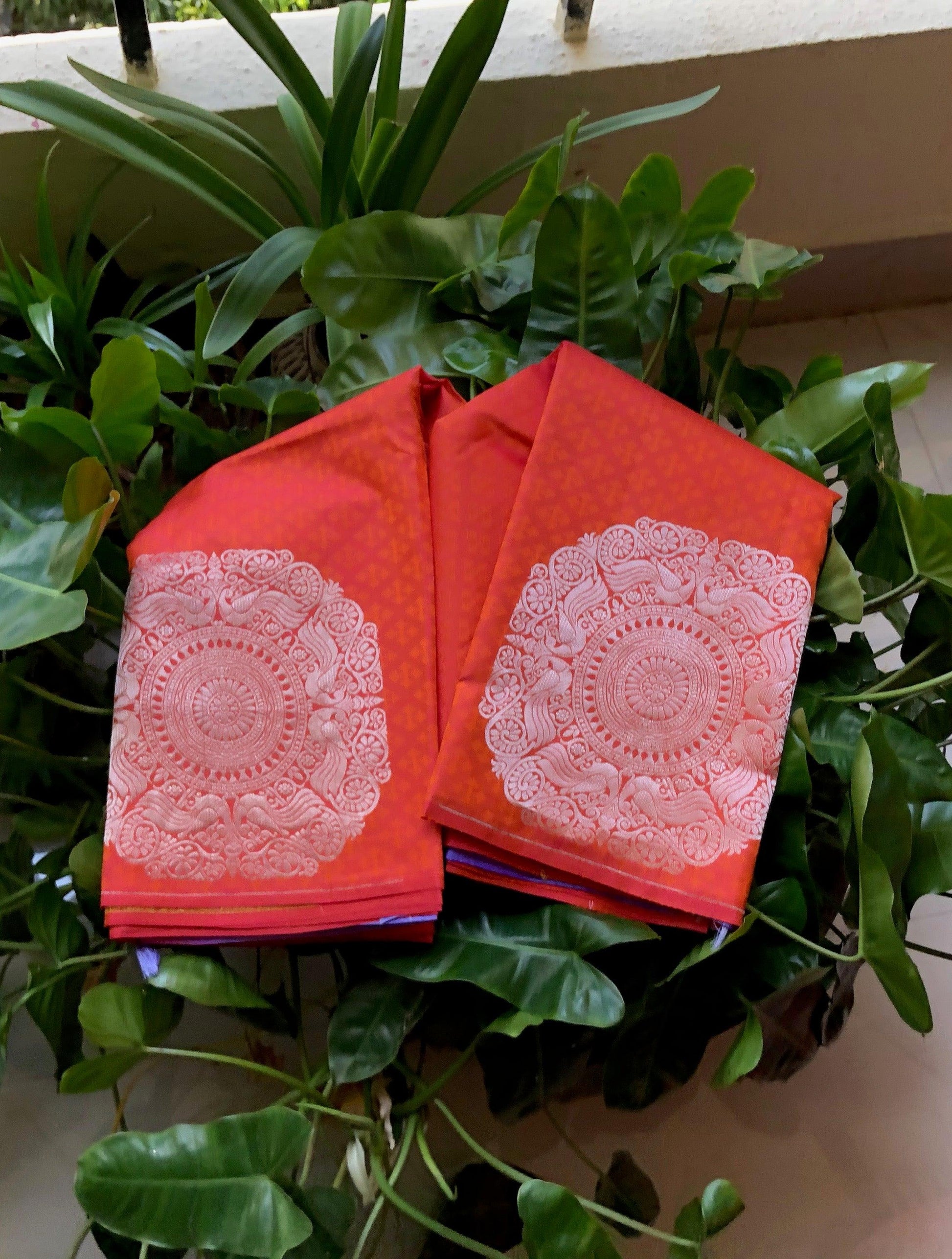 Orange Candy kanjivaram handloom silk saree - Threads