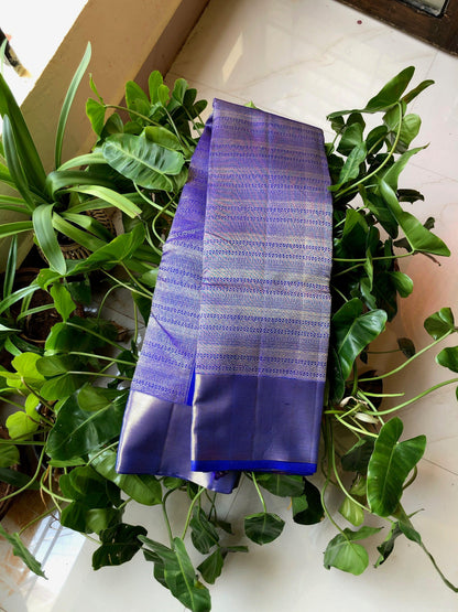 Bridal deep blue silver zari kanjivaram silk saree - Threads