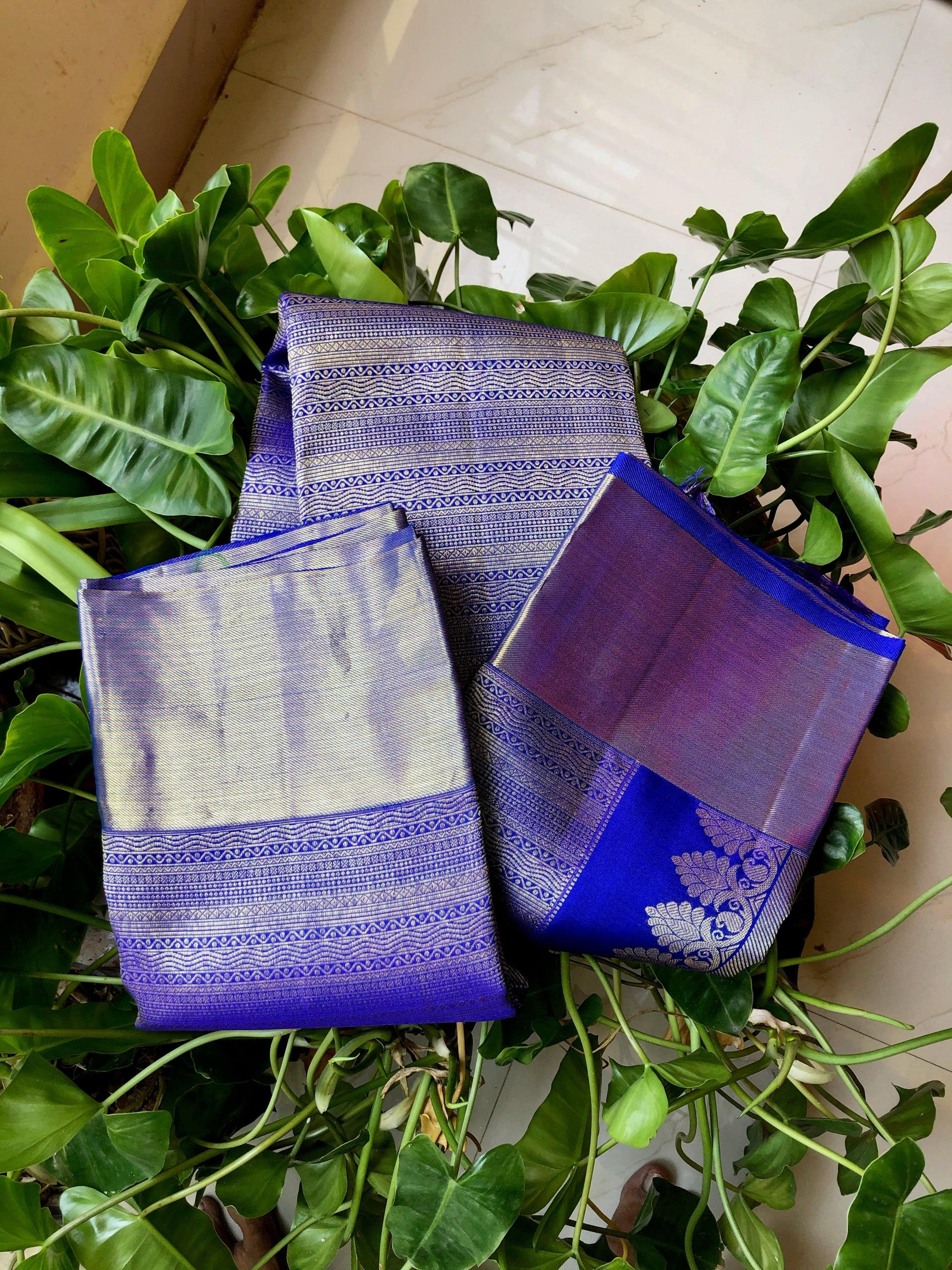 Bridal deep blue silver zari kanjivaram silk saree - Threads