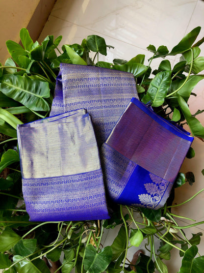 Bridal deep blue silver zari kanjivaram silk saree - Threads