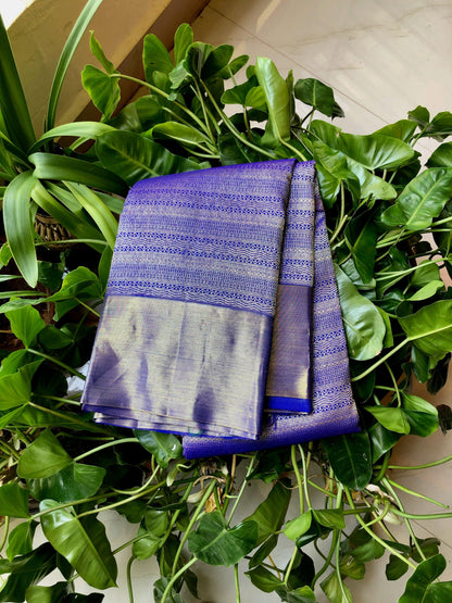 Bridal deep blue silver zari kanjivaram silk saree - Threads