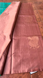 Peacock biscuit and electric blue kanchipuram silk saree with blouse - Threads