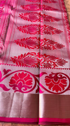 Cream and Pink kanchipuram silk saree with blouse - Threads