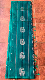 Prussian blue and green kanchipuram silk saree with blouse - Threads