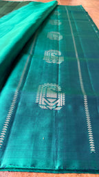 Prussian blue and green kanchipuram silk saree with blouse - Threads