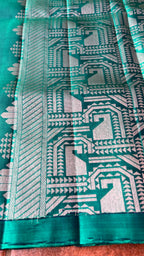 Prussian blue and green kanchipuram silk saree with blouse - Threads