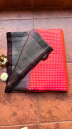 Valcano orange kanjivaram silk saree with blouse - Threads