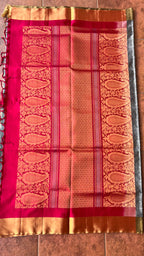Grey and rani pink kanjivaram silk saree with blouse - Threads
