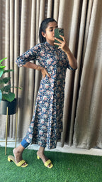 Blue floral silk cotton printed kurti top