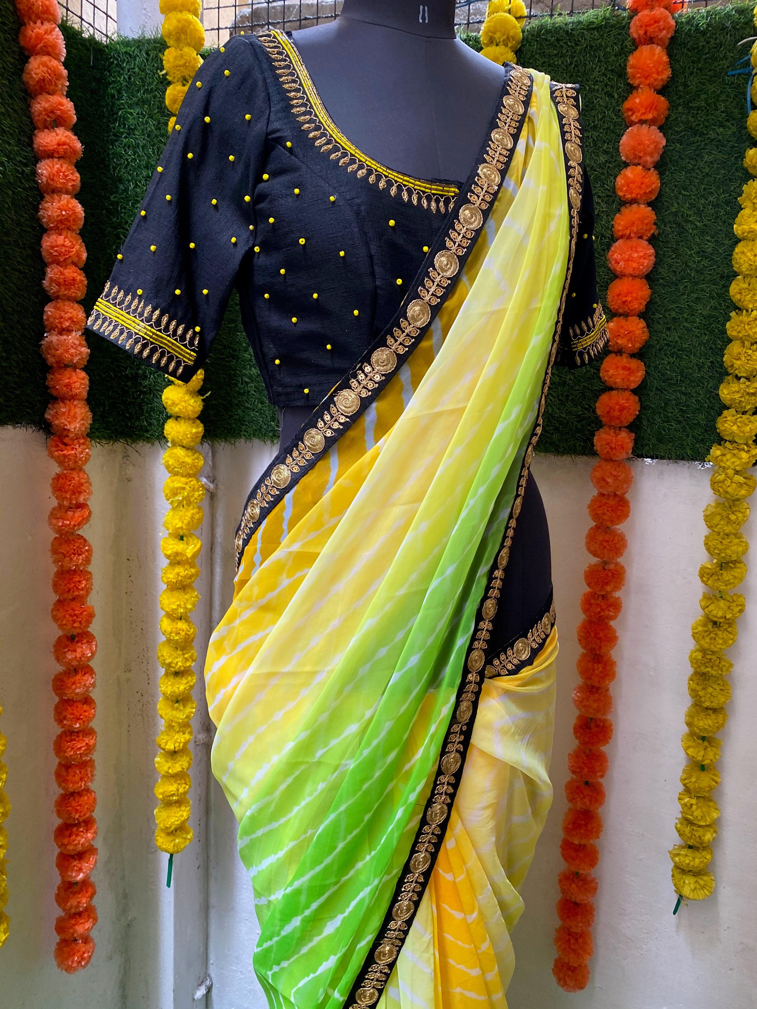 Buy Traditional Banarasi Saree - Yellow Kachhi & Mirror Work Saree –  Empress Clothing