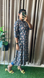 Blue floral silk cotton printed kurti top