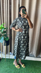 Black floral silk cotton printed kurti top