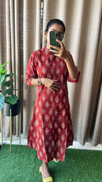 Maroon floral Cotton printed kurti top