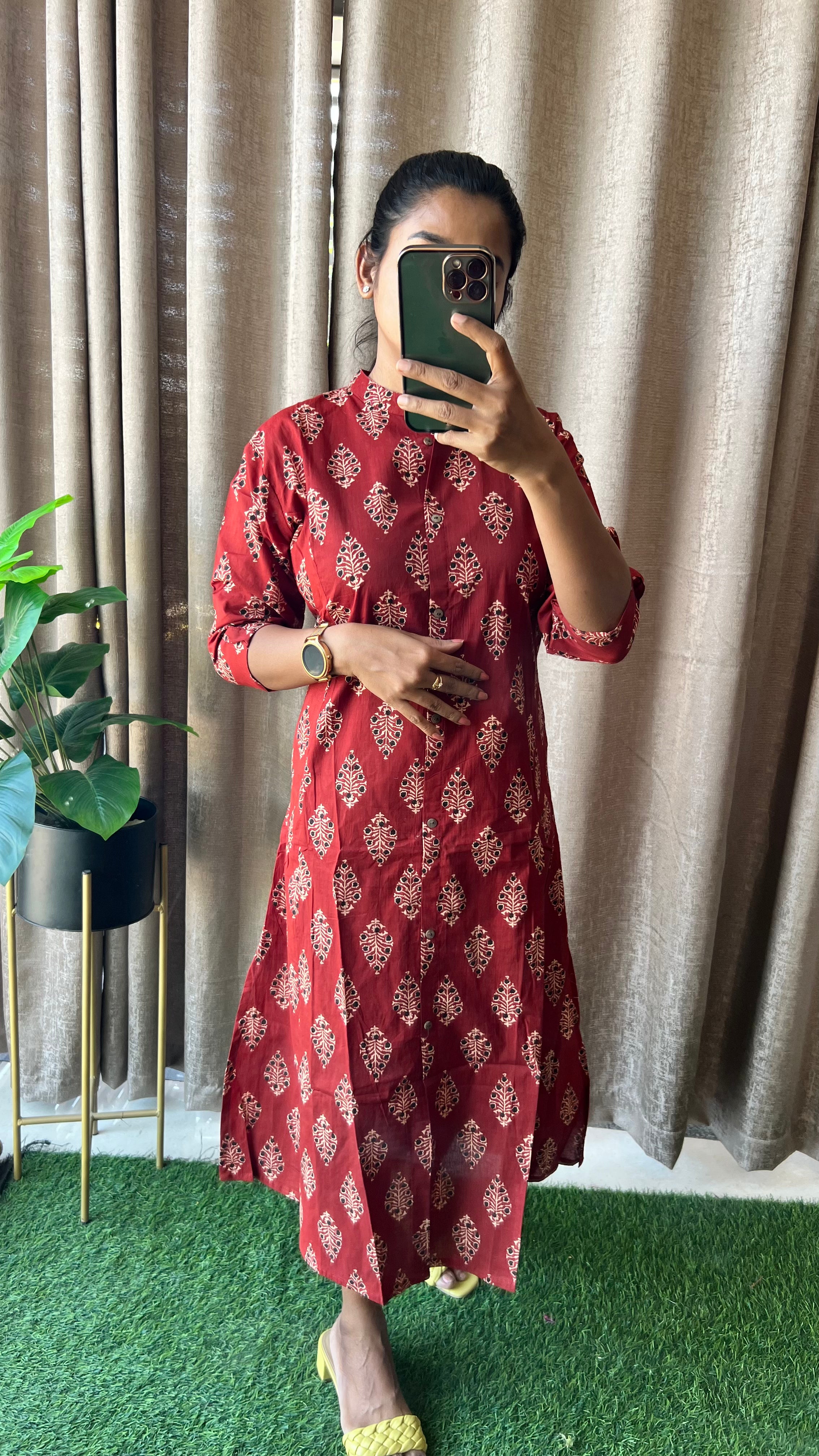 Maroon floral Cotton printed kurti top