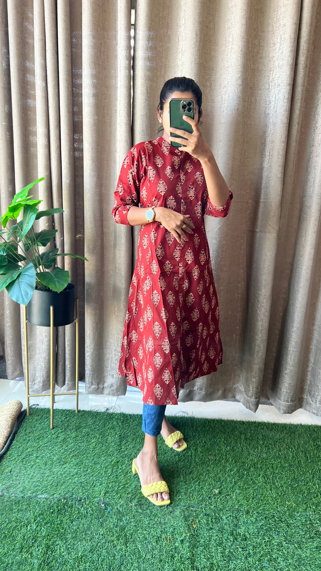 Maroon floral Cotton printed kurti top