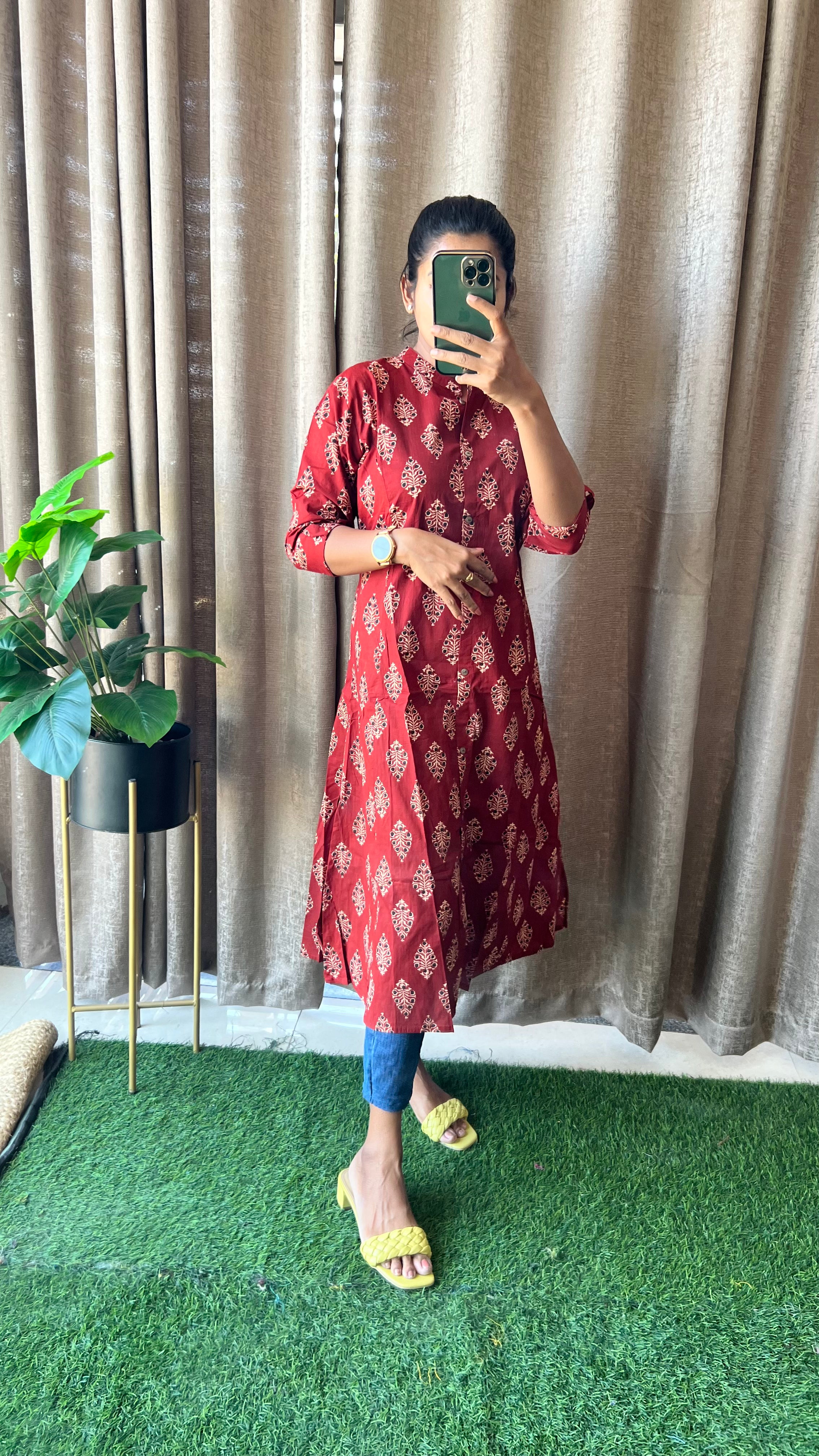 Maroon floral Cotton printed kurti top