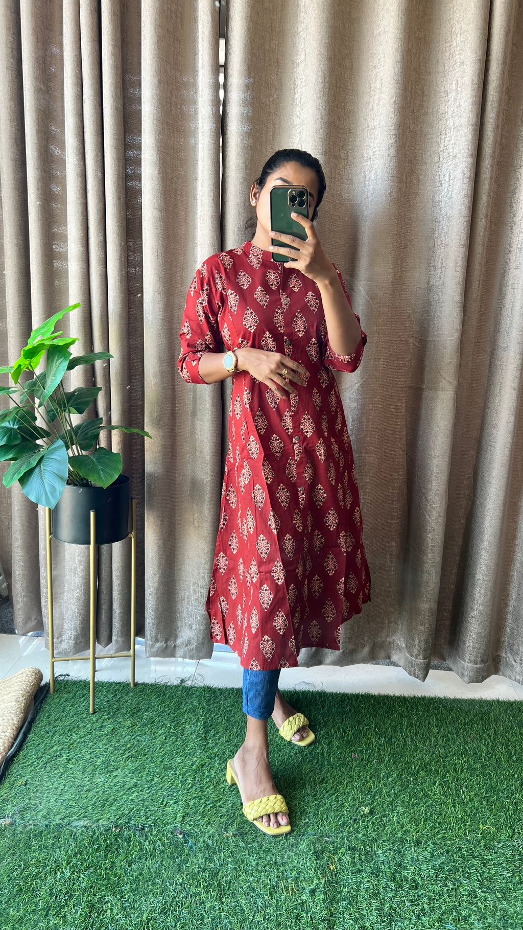 Maroon floral Cotton printed kurti top