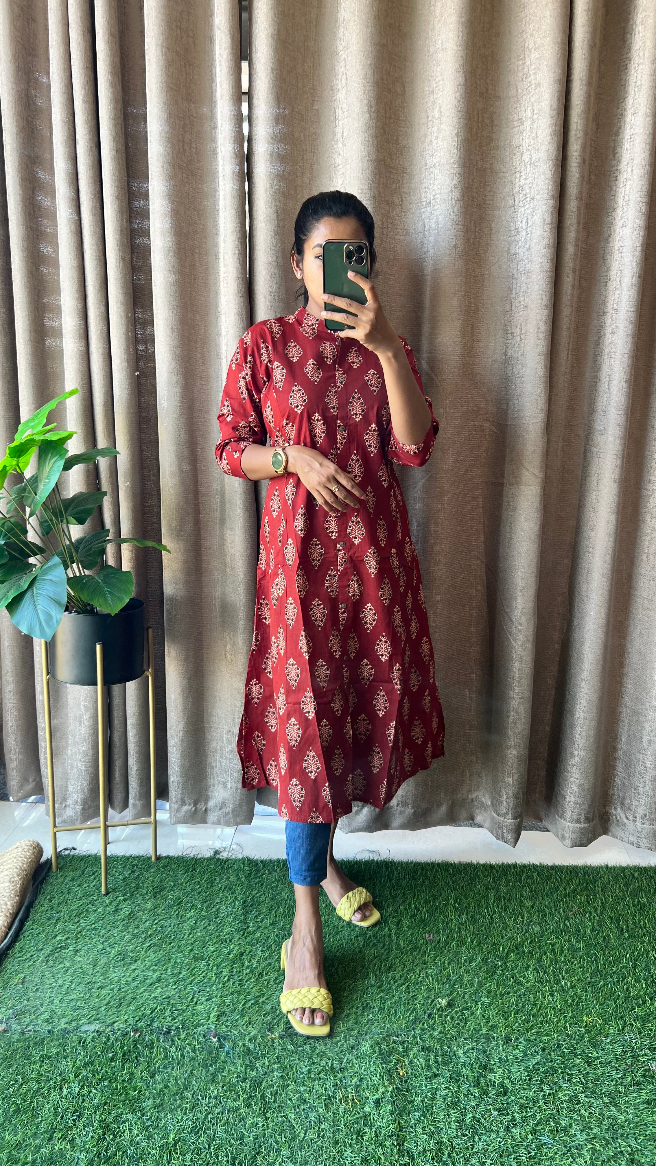 Maroon floral Cotton printed kurti top