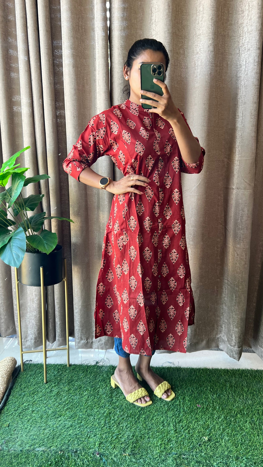 Maroon floral Cotton printed kurti top