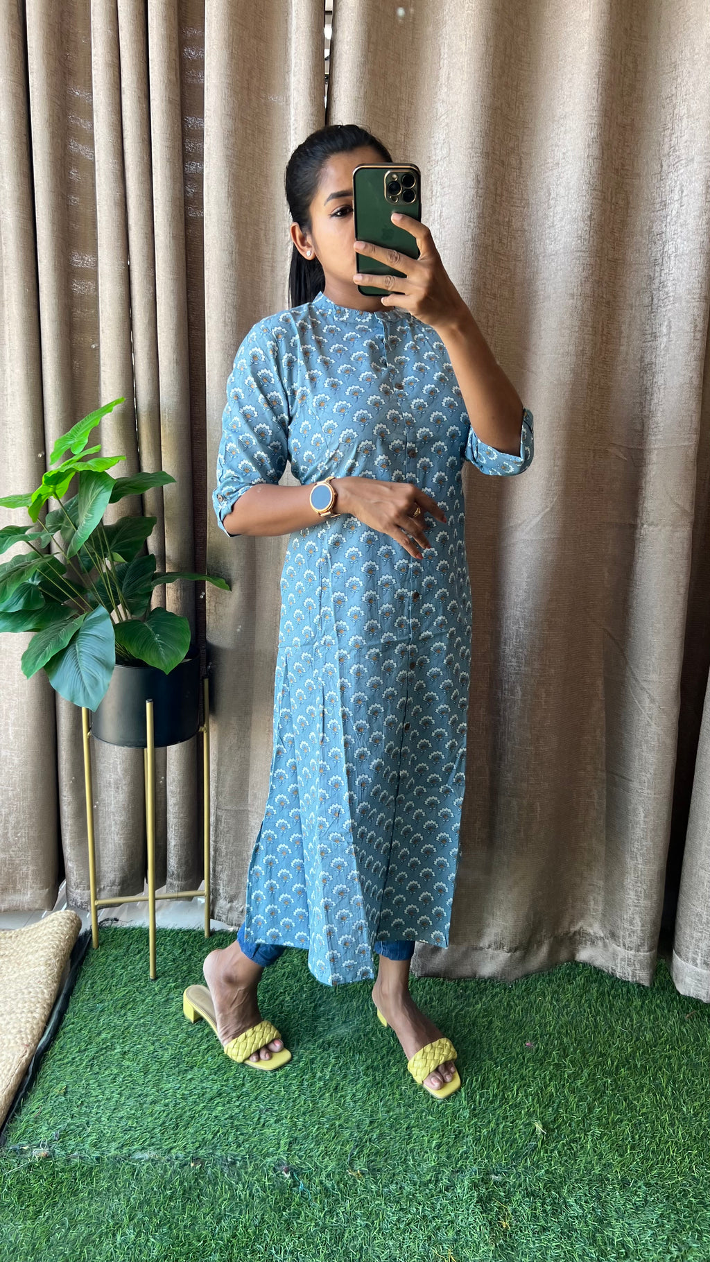 Blue floral Cotton printed kurti top