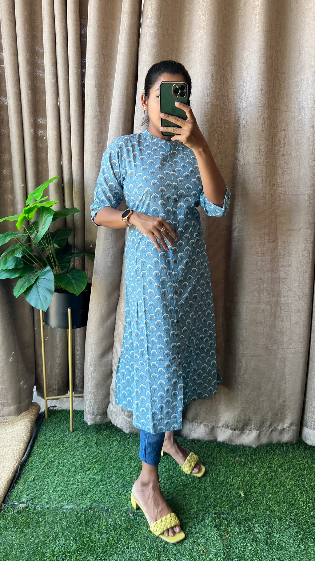 Blue floral Cotton printed kurti top