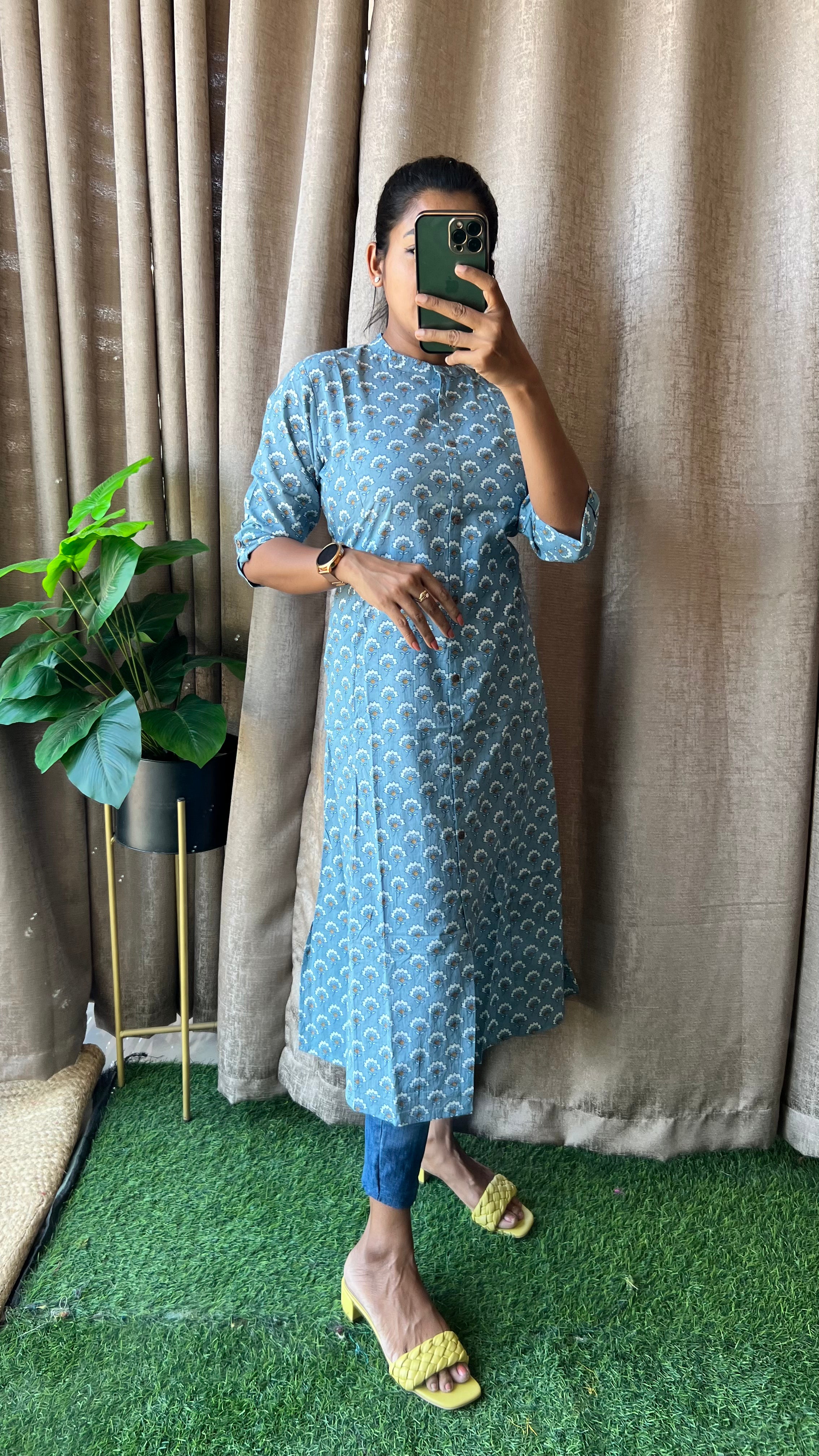 Blue floral Cotton printed kurti top