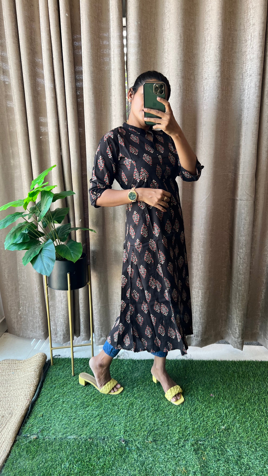 Black floral Cotton printed kurti top