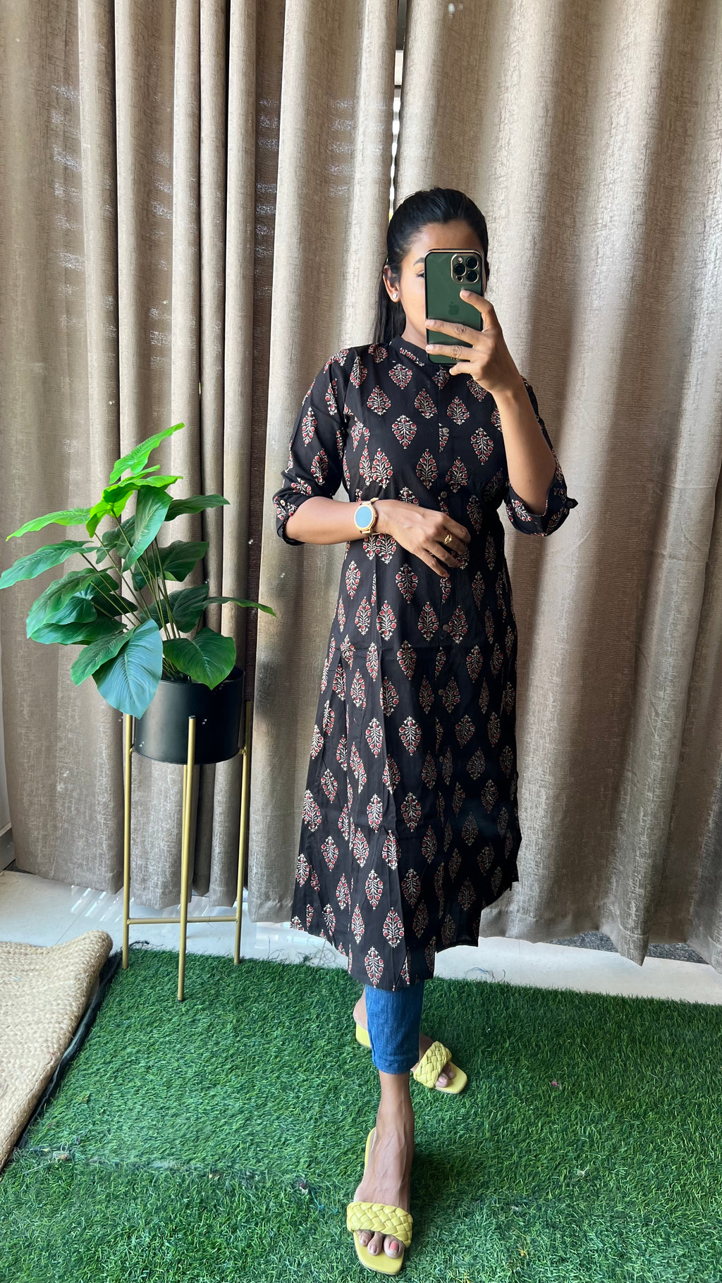 Black floral Cotton printed kurti top