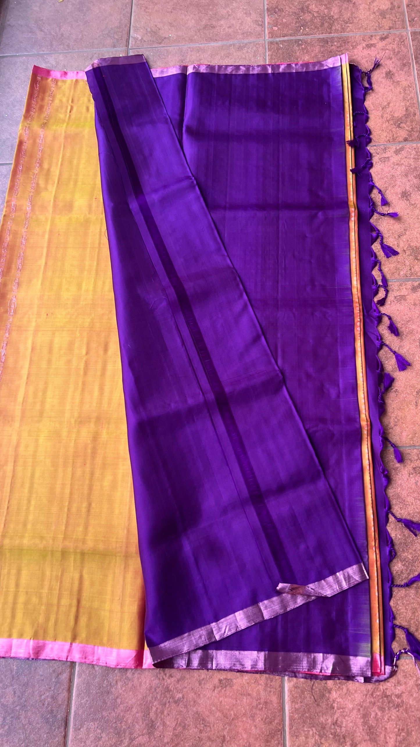 Purple kanjivaram soft silk saree with blouse - Threads