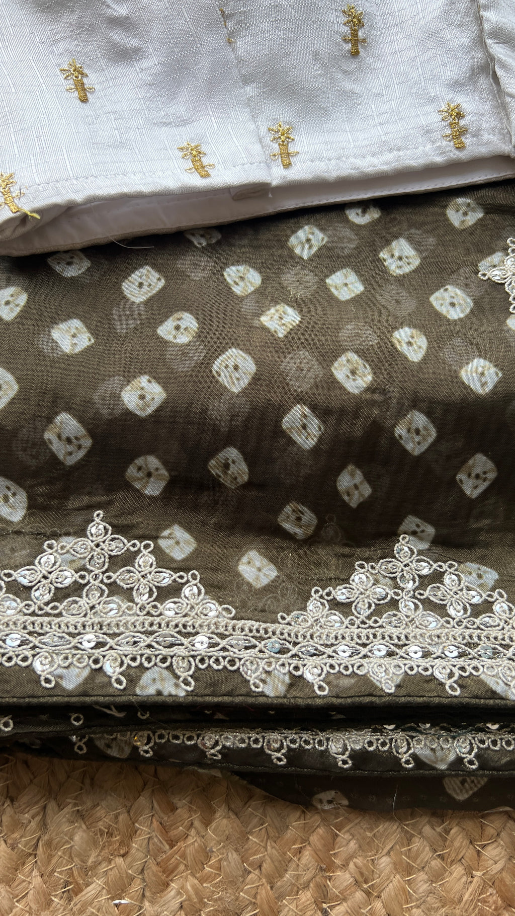 Green Organza saree with mirror worked blouse
