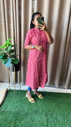 Red floral Cotton printed kurti top