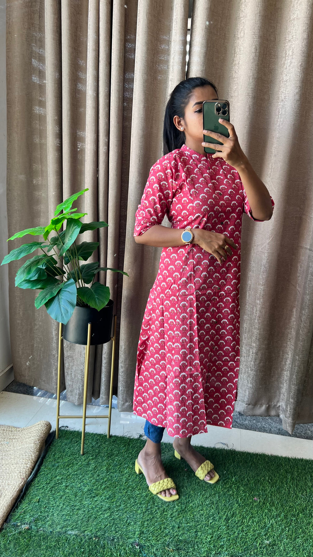 Red floral Cotton printed kurti top