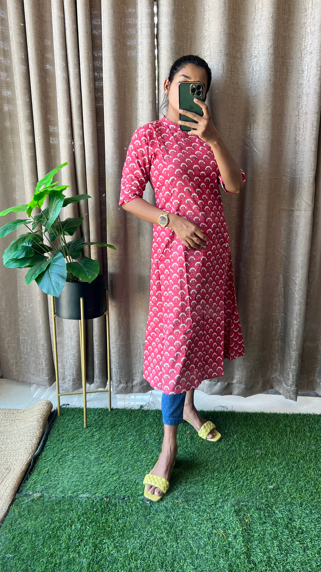 Red floral Cotton printed kurti top